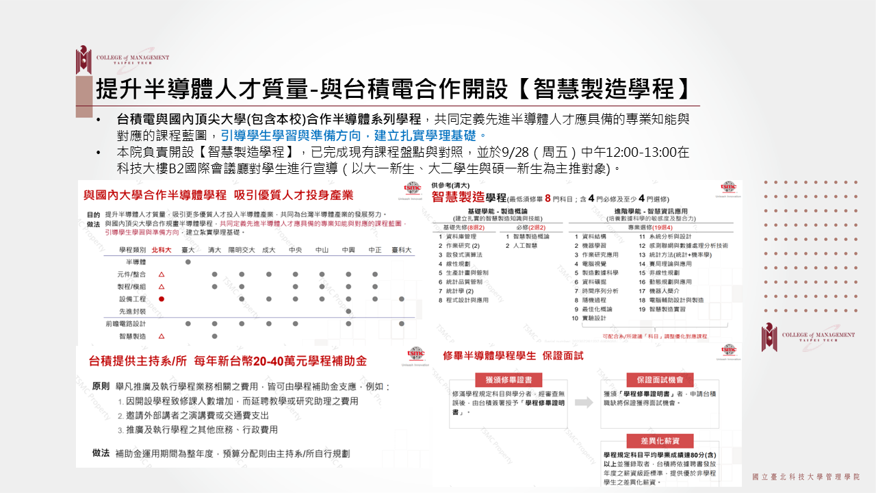提升半導體人才質量-與台積電合作開設【智慧製造學程】